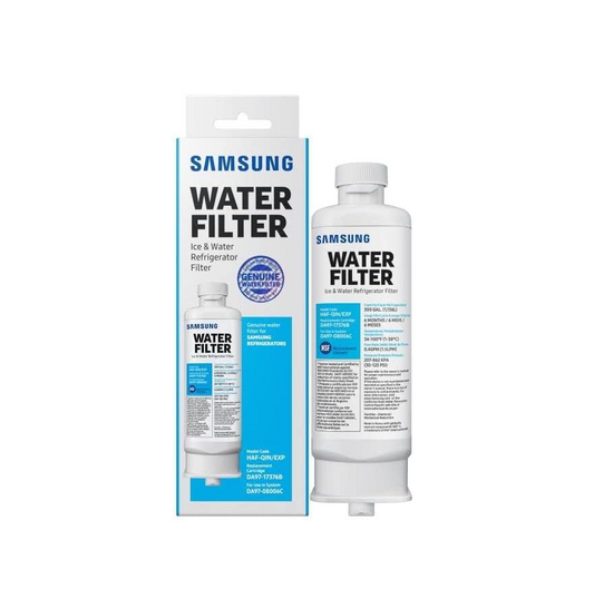 SAMSUNG DA97-17376B Genuine Filter for Refrigerator Water and Ice, Carbon Block Filtration, Reduces 99% of Harmful Contaminants for Clean, Clear Drinking Water, 6-Month Life, HAF-QIN/EXP, 1 Pack